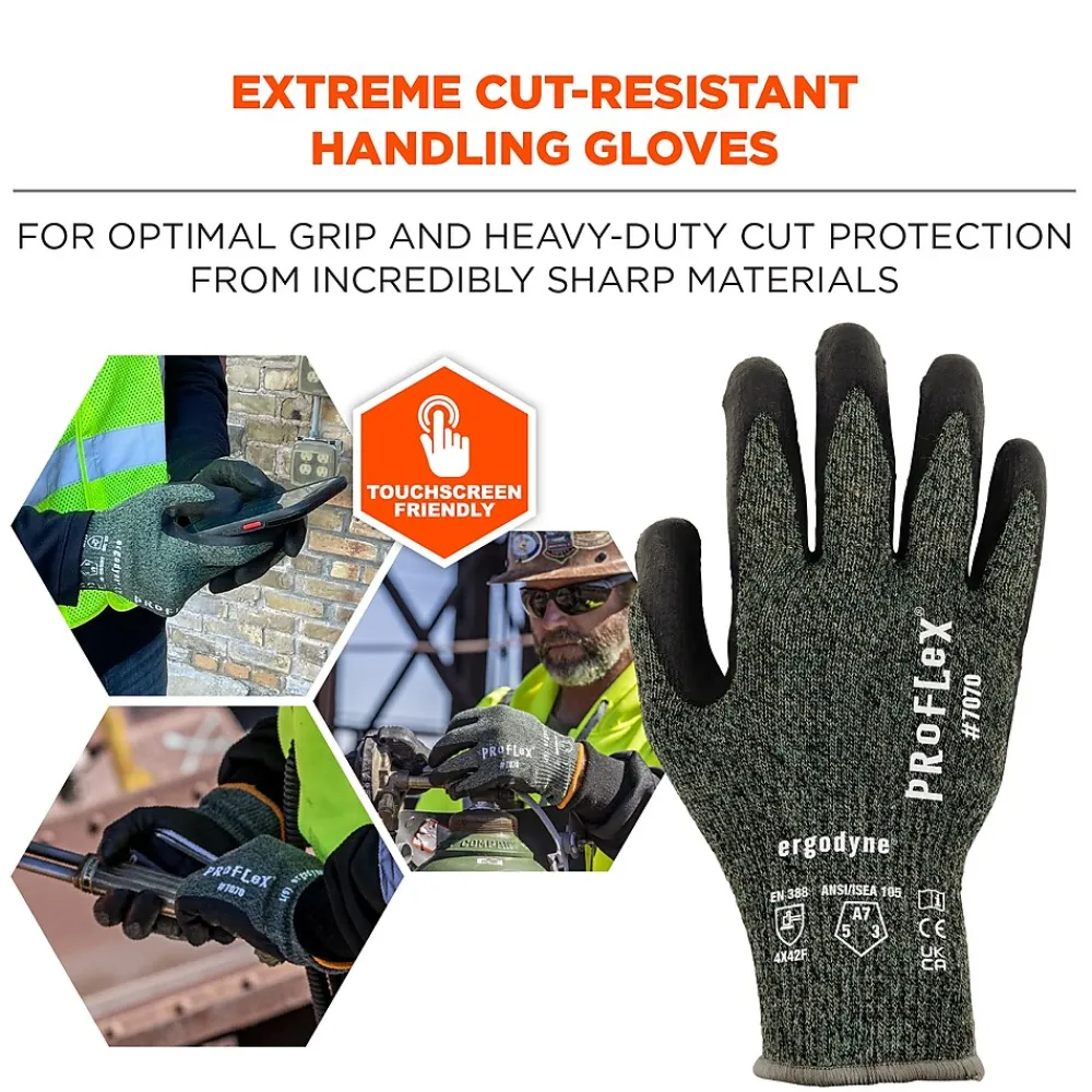 Ergodyne ProFlex 7070 Nitrile Coated Cut-Resistant Gloves, ANSI A7, Heat Resistant, Green, XXL, 12 Pair (18036)