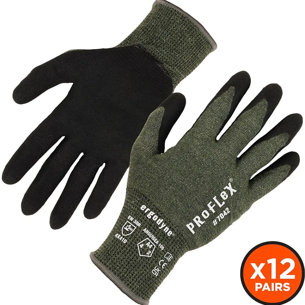 Ergodyne ProFlex 7042 Nitrile Coated Cut-Resistant Gloves, ANSI A4, Heat Resistant, Green, Medium, 12 Pair (10333)