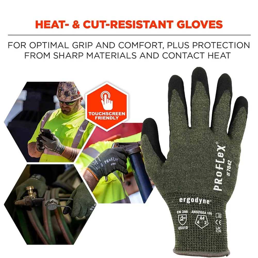 Ergodyne ProFlex 7042 Nitrile Coated Cut-Resistant Gloves, ANSI A4, Heat Resistant, Green, Medium, 12 Pair (10333)