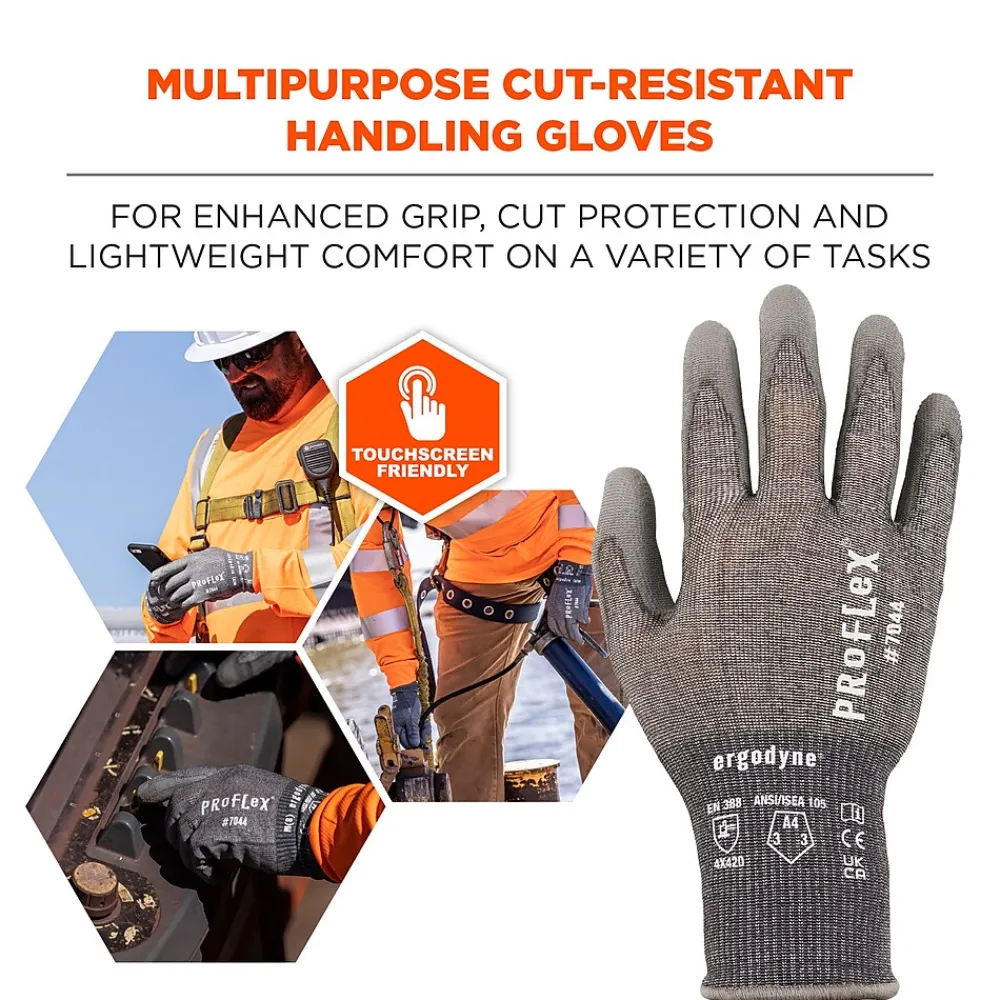Ergodyne ProFlex 7044 PU Coated Cut-Resistant Gloves, ANSI A4, Gray, Large, 1 Pair (10494)