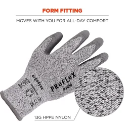 Ergodyne ProFlex 7030 PU Coated Cut-Resistant Gloves, ANSI A3, Gray, Large, 1 Pair (10464)