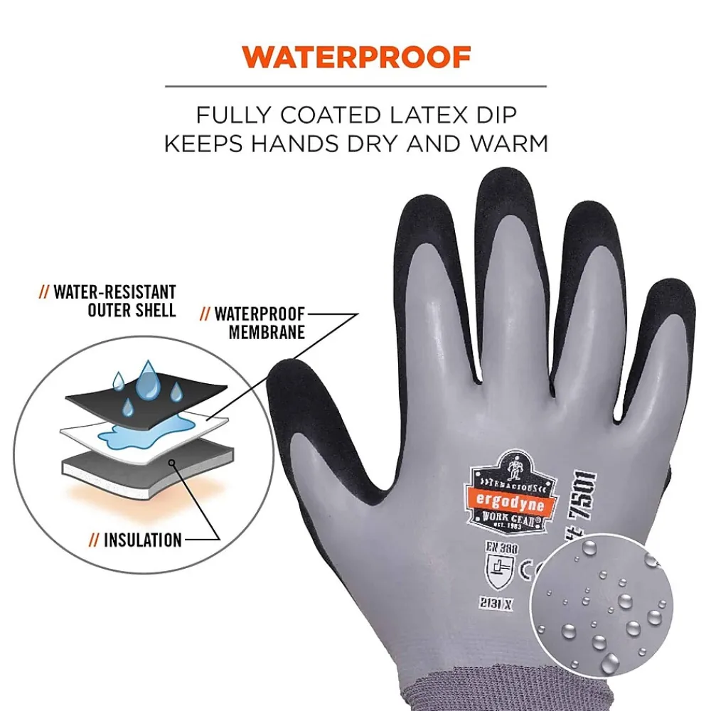 Ergodyne ProFlex 7501 Waterproof Winter Work Gloves, Gray, XXL, 144 Pairs (17936)