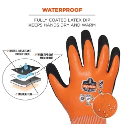 Ergodyne ProFlex 7551 Waterproof Cut-Resistant Winter Work Gloves, ANSI A5, Orange, XL, 144 Pairs (17995)