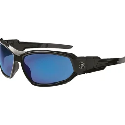 Ergodyne Skullerz® Loki Safety Glasses, Black/Blue Mirror, Anti-Scratch/Fog