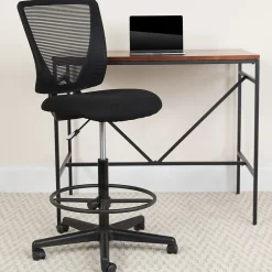 Office Chairs*Flash Furniture Ergonomic Mid-Back Mesh Drafting Chair with Black Fabric Seat and Adjustable Foot Ring [GO-2100-GG]