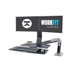 Clearance Ergotron WorkFit-A Dual Monitor Stand, Up to 24" Monitors, Black/Polished Aluminum (24-316-026)