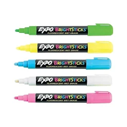 Markers|Expo BrightSticks Wet Erase Markers, Bullet Tip, Assorted, 5/Pack (14075)