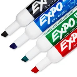 Markers|Expo Dry Erase Marker, Chisel Point, Assorted, 4/Pack (80074)