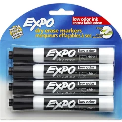 Markers|Expo Dry Erase Markers, Chisel Tip, Black, 4/Pack (80661)
