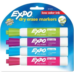 Markers|Expo Dry Erase Markers, Chisel Tip, Assorted, 4/Pack (81029)