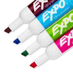 Markers|Expo Dry Erase Markers, Chisel Tip, Assorted, 4/Pack (81029)