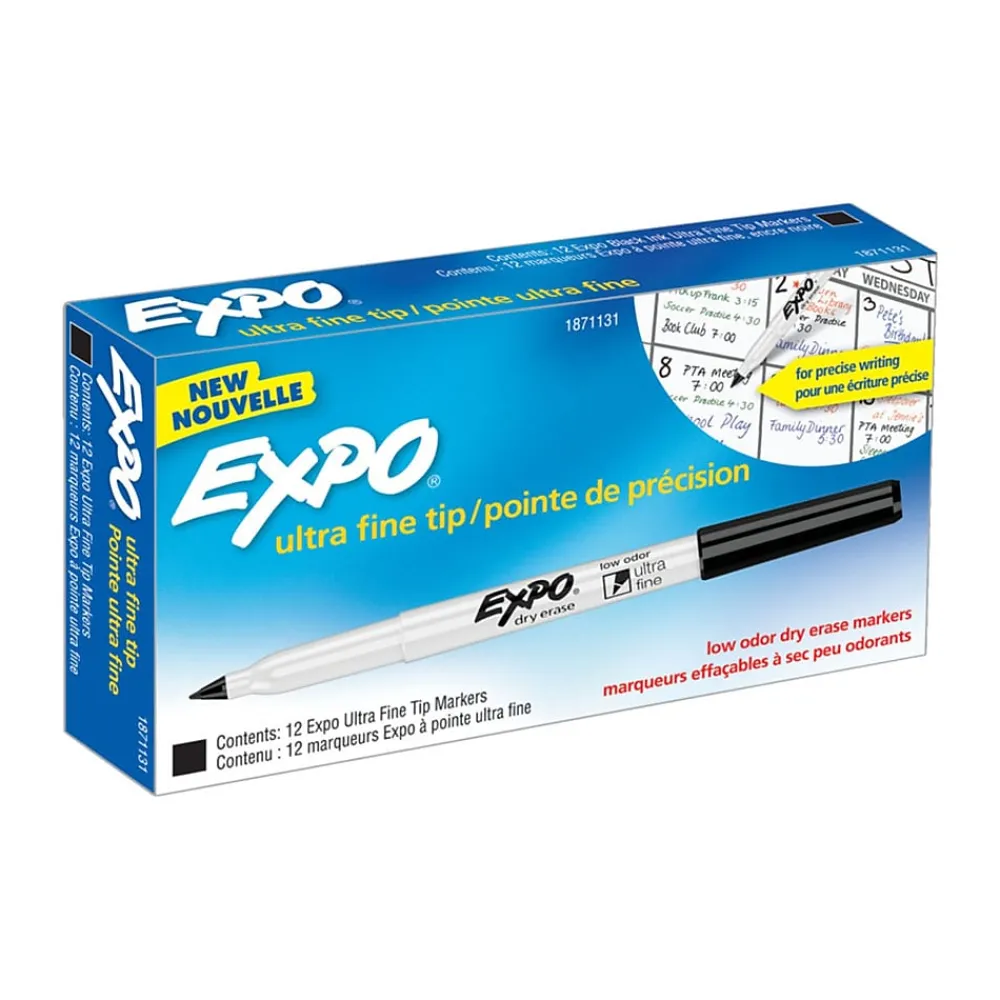 Markers|Expo Dry Erase Markers, Ultra Fine Tip, Black, 12/Pack (1871131)
