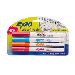 Markers|Expo Dry Erase Markers, Ultra Fine Tip, Assorted, 4/Pack (1884308) Assorted Brights