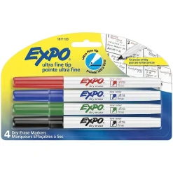 Markers|Expo Dry Erase Markers, Ultra Fine Tip, Assorted, 4/Pack (1871133) Assorted Colors