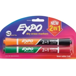 Markers|Expo 2-in-1 Dry Erase Markers, Chisel Tip, Assorted, 2/Pack (1944654)
