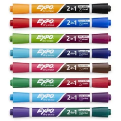 Markers|Expo 2-in-1 Tank Dry Erase Markers, Chisel Tip, Assorted, 8/Pack (1944658)
