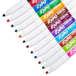 Markers|Expo Low Oder Dry Erase Markers, Fine Tip, Assorted Inks, 12/Pack (SAN86603)