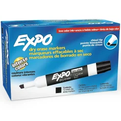 Markers|Expo ® Low Odor Dry Erase Markers, Chisel Tip, Black, Pack of 12 (SAN80001-12)
