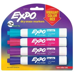 Markers|Expo Low Odor Marker, Vibrant Colors, Chisel Tip, 4/Pack (1927523)