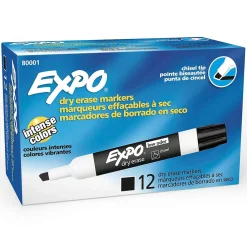 Markers|Expo Low Odor Tank Dry Erase Marker, Chisel Tip, , 12/Pack (80001) Black