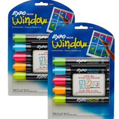 Markers|Expo ® Neon Window Dry Erase Marker, Bullet tip, Assorted Colors, 5 Per Pack, 2 Packs, (SAN1752226-2)