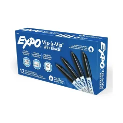 Markers|Expo Vis-A-Vis Wet Erase Markers, Fine Point, Black, Dozen (16001)
