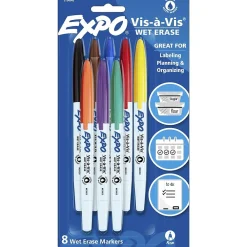 Markers|Expo Vis-a-Vis Wet Erase Markers, Fine Point, Assorted, 8/Pack (16078)