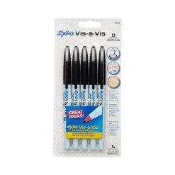 Markers|Expo Vis-a-Vis Wet Erase Marker, Fine Tip, Black Ink, 5/Pack (16665/2134050)