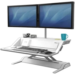 Online Fellowes Lotus DX Sit-Stand Workstation Adjustable Monitor Stand, White (8080201)