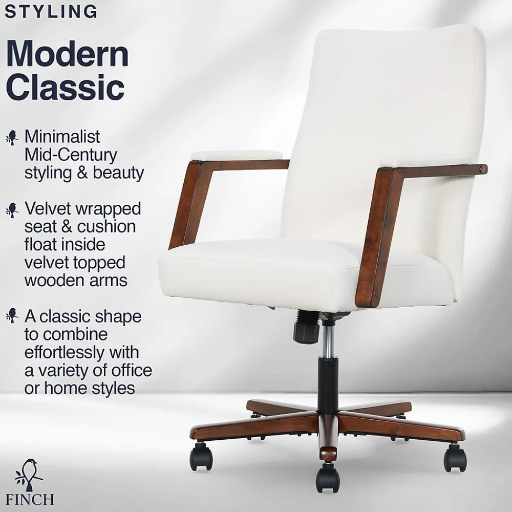 Office Chairs*Finch NEO ONE Ergonomic Velvet Fabric/Wood Swivel Executive Chair, Cream (52304-CRM)