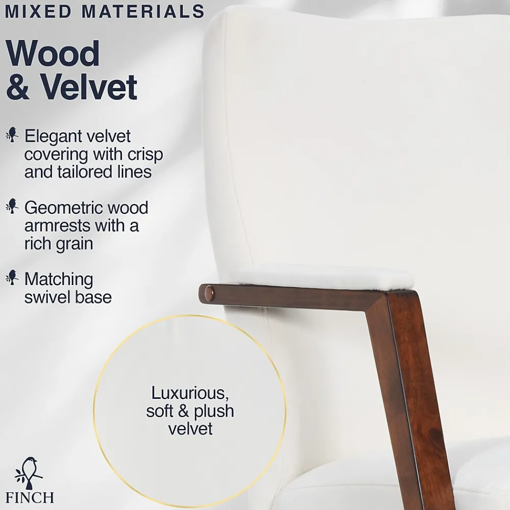 Office Chairs*Finch NEO ONE Ergonomic Velvet Fabric/Wood Swivel Executive Chair, Cream (52304-CRM)