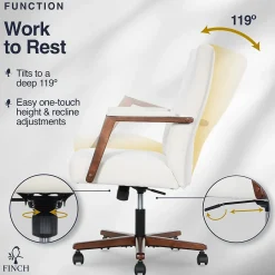 Office Chairs*Finch NEO ONE Ergonomic Velvet Fabric/Wood Swivel Executive Chair, Cream (52304-CRM)