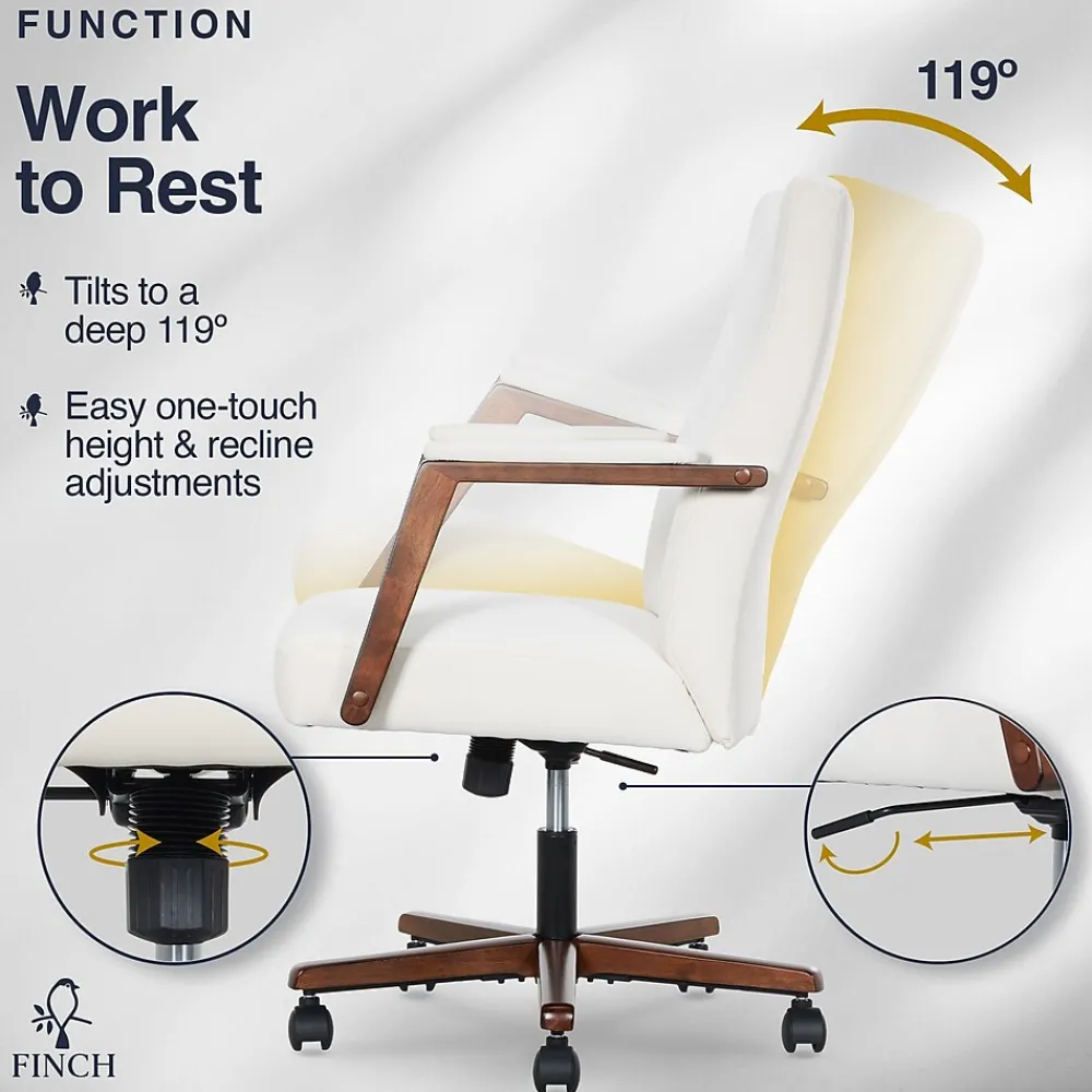 Office Chairs*Finch NEO ONE Ergonomic Velvet Fabric/Wood Swivel Executive Chair, Cream (52304-CRM)