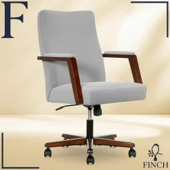 Office Chairs*Finch NEO ONE Ergonomic Velvet Fabric/Wood Swivel Executive Chair, Gray (52304-GRY)