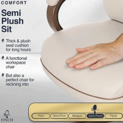 Office Chairs*Finch NEO TWO Ergonomic Vegan Leather/Wood Swivel Executive Chair, Cream (52373-CRM)