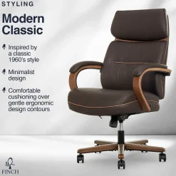 Office Chairs*Finch NEO TWO Ergonomic Vegan Leather/Wood Swivel Executive Chair, Brown (52373-BRN)