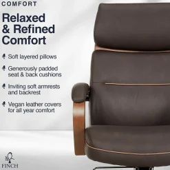 Office Chairs*Finch NEO TWO Ergonomic Vegan Leather/Wood Swivel Executive Chair, Brown (52373-BRN)
