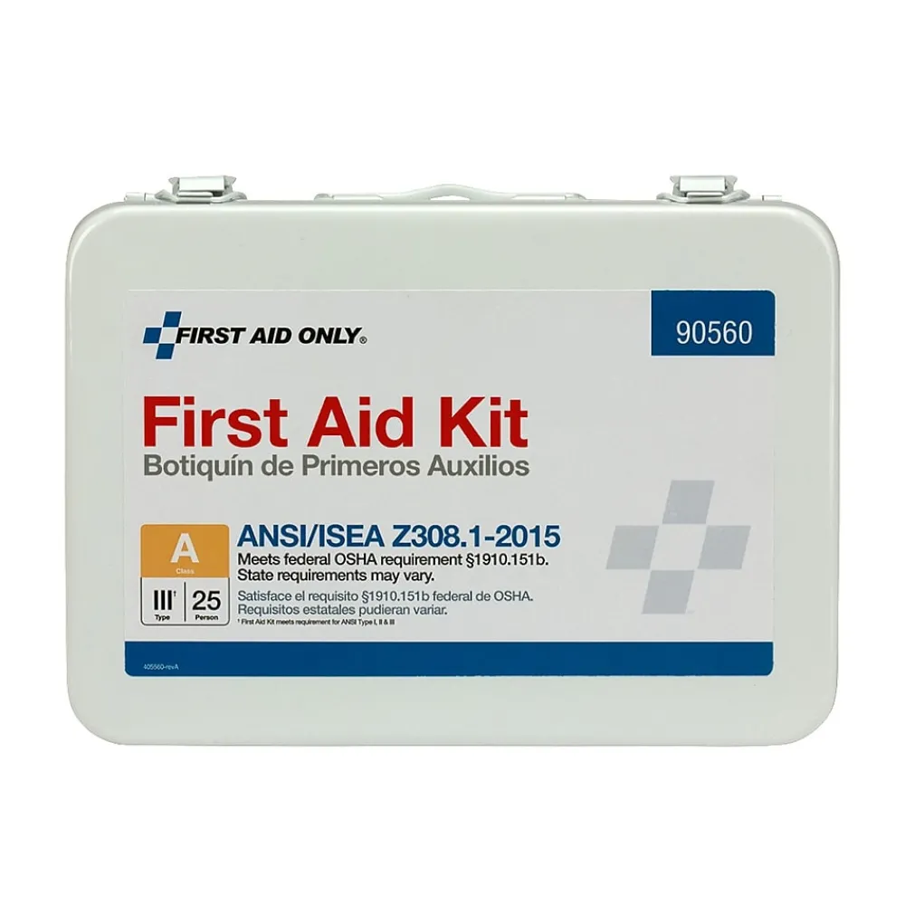 First Aid Only Metal First Aid Kit, ANSI 2015 Class A, 25 People, 89 Pieces (90560)