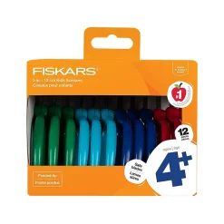 Scissors|Fiskars Kids' Scissors, Pointed Tip, Assorted Colors, 12/Pack (1067002)