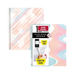 Subject Notebooks|Five Star Brushy Moves 1-Subject Notebooks, 8.5" x 11", Wide-Ruled, 80 Sheets, Assorted Colors, 2/Pack (930060)