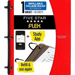 Subject Notebooks|Five Star Flex 1-Subject Notebooks, 8.5" x 11", College Ruled, 80 Sheets, Red (08120)