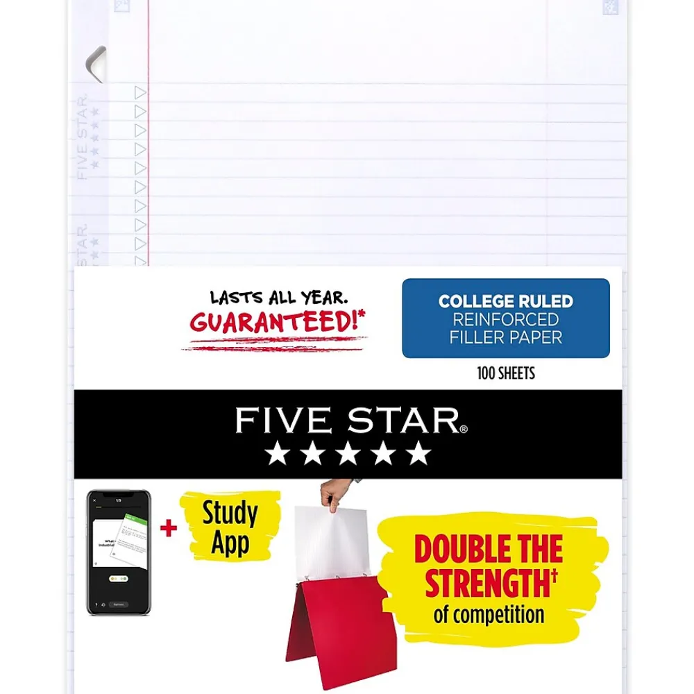 Filler Paper|Five Star Reinforced College Ruled Filler Paper, 8.5" x 11", 100 Sheets/Pack (17102/17010)