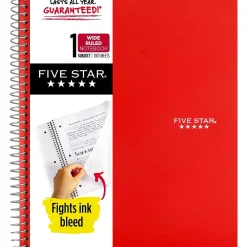 Subject Notebooks|Five Star 1-Subject Notebooks, 8" x 10.5", Wide Ruled, 100 Sheets, Each (05238/07635)