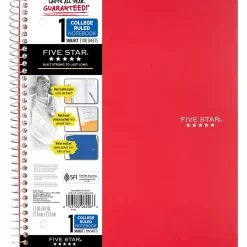 Notebooks|Five Star 1-Subject Notebook, 8.5" x 11", College Ruled, 100 Sheets, (72053) Red