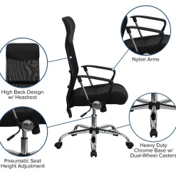 Office Chairs*Flash Furniture Abney Ergonomic Leather and Mesh Swivel High Back Task Office Chair, Black (BT905)