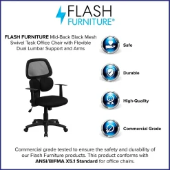 Office Chairs*Flash Furniture Ariel Ergonomic Mesh Swivel Mid-Back Task Office Chair, Black (BT2755BK)