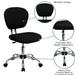 Office Chairs*Flash Furniture Beverly Armless Ergonomic Mesh Swivel Mid-Back Padded Task Office Chair, Black (H2376FBK)