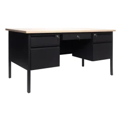 Office Desks*Flash Furniture Cambridge 60"W Double Pedestal Desk, (GCMBLK179WOK) White Oak/Black
