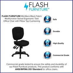 Office Chairs*Flash Furniture Caroline Armless Ergonomic Fabric Swivel Mid-Back Multifunction Task Office Chair, Black (GO930FBK)