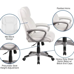 Office Chairs*Flash Furniture Carolyn LeatherSoft Swivel Mid-Back Executive Office Chair, White (GO2236MWH)